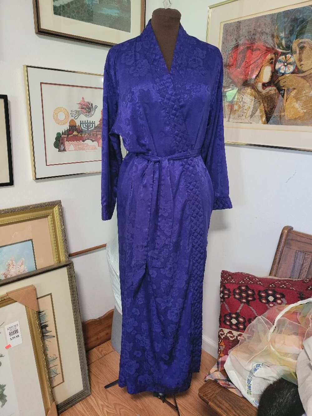 Vintage 80's Christian Dior Purple Blue Robe with tie